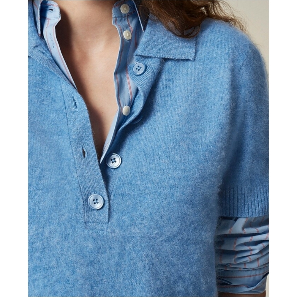 J.Crew Brushed Cashmere Short-Sleeve Sweater-Polo - Picture 3 of 9